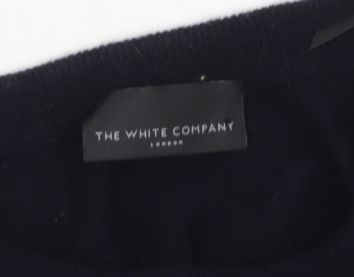 The White Company Women's Black Merino Wool Striped Crew Neck Jumper Size M