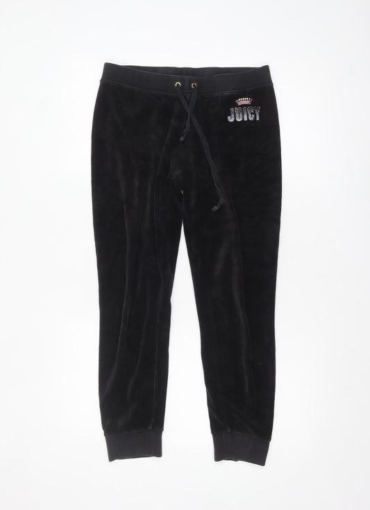 Juicy Couture Black Velour Jogger Trousers Women’s S Rhinestone Logo