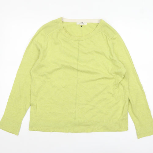 White Stuff Women's Green Cotton Crew Neck Jumper UK 12 Regular Fit