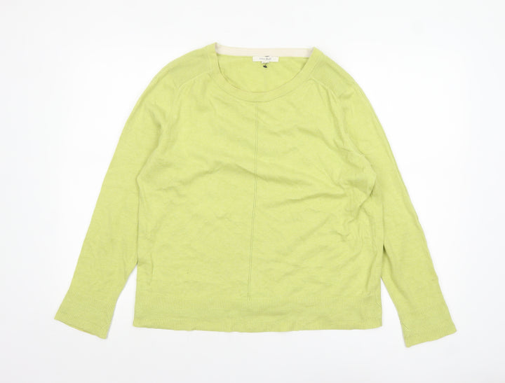 White Stuff Women's Green Cotton Crew Neck Jumper UK 12 Regular Fit