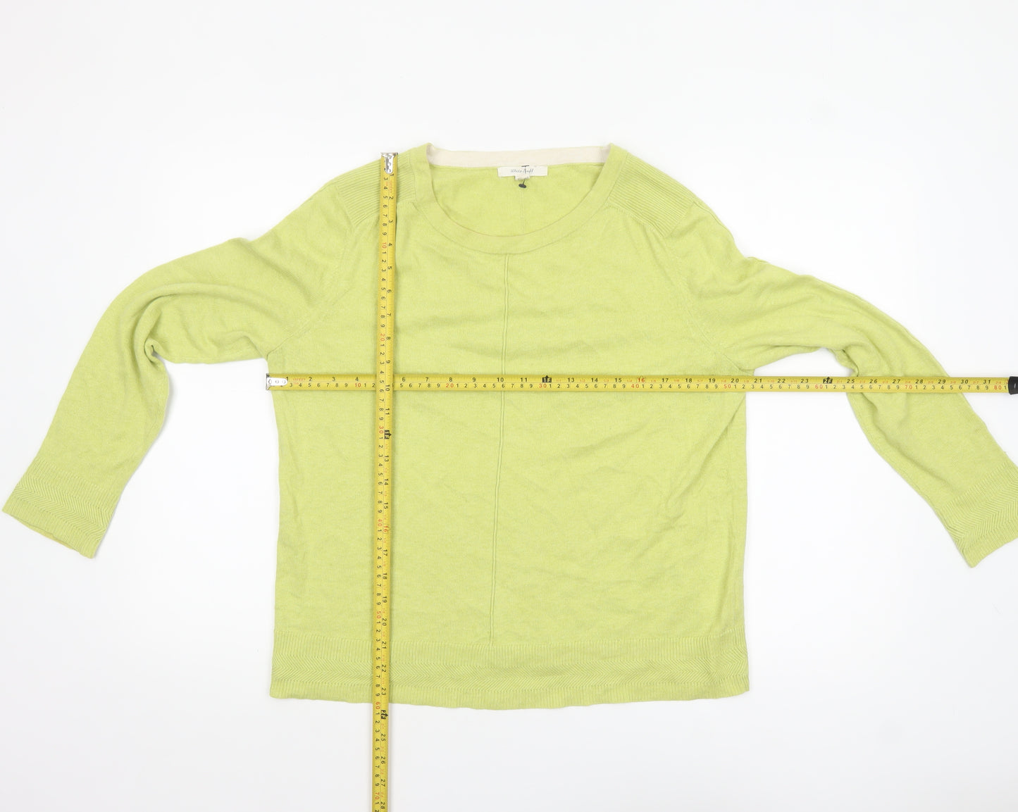 White Stuff Women's Green Cotton Crew Neck Jumper UK 12 Regular Fit