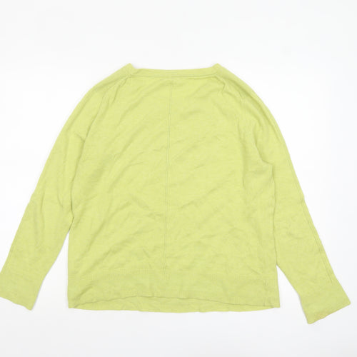 White Stuff Women's Green Cotton Crew Neck Jumper UK 12 Regular Fit