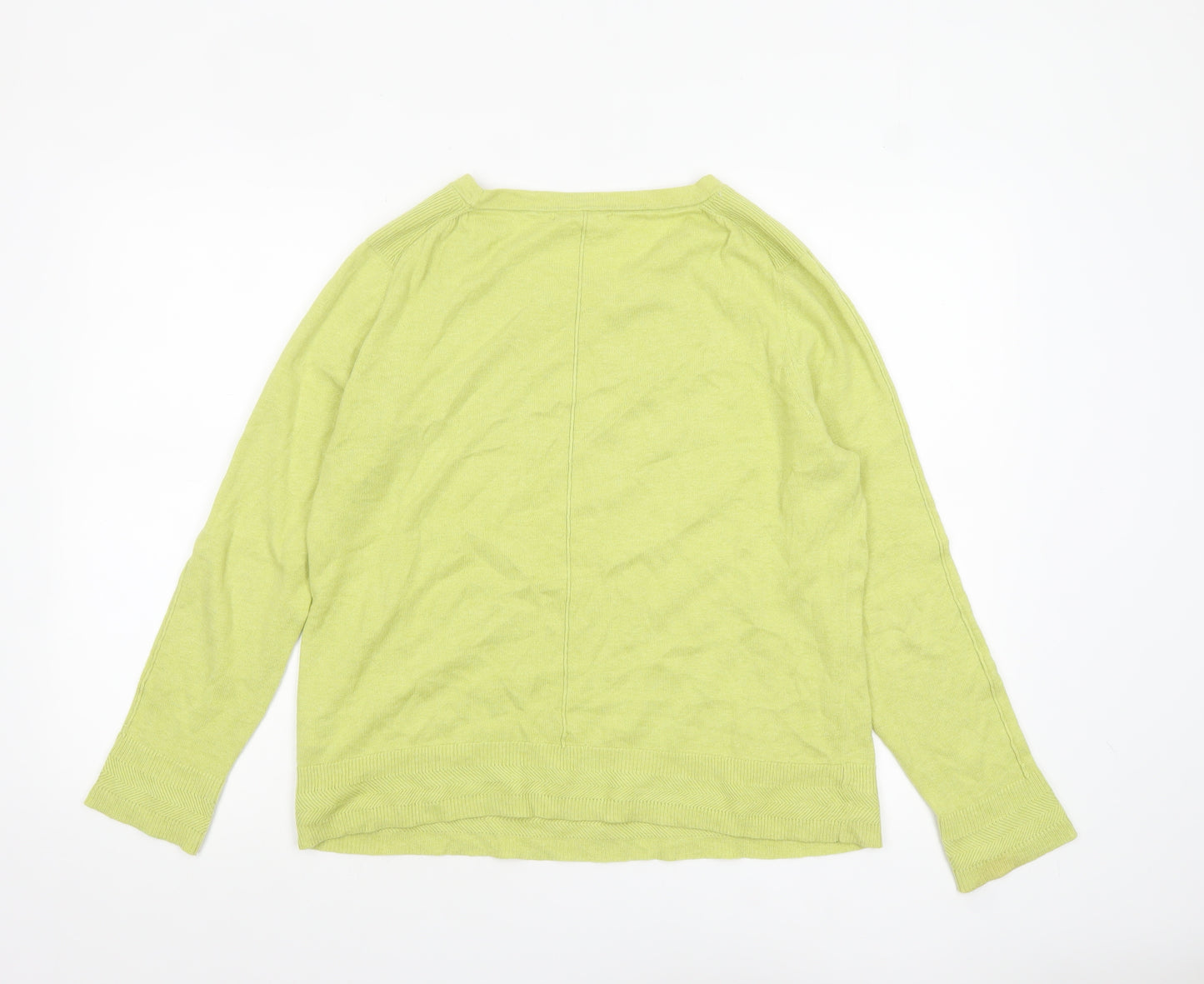 White Stuff Women's Green Cotton Crew Neck Jumper UK 12 Regular Fit