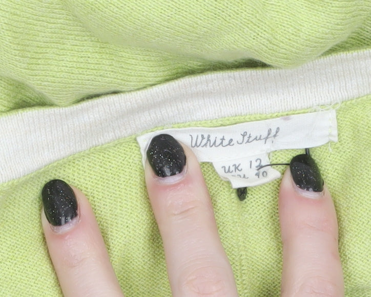 White Stuff Women's Green Cotton Crew Neck Jumper UK 12 Regular Fit