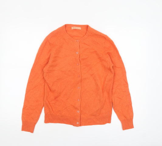 WoolOvers Women's Orange Cashmere Merino Wool Crew Neck Cardigan S