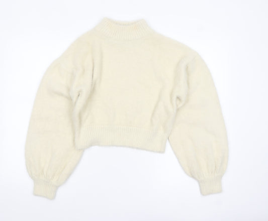 Wednesday's Girl Women's Ivory Mock Neck Balloon Sleeve Jumper Size M