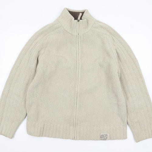 Next Men's Beige Full Zip High Neck Chunky Knit Jumper L