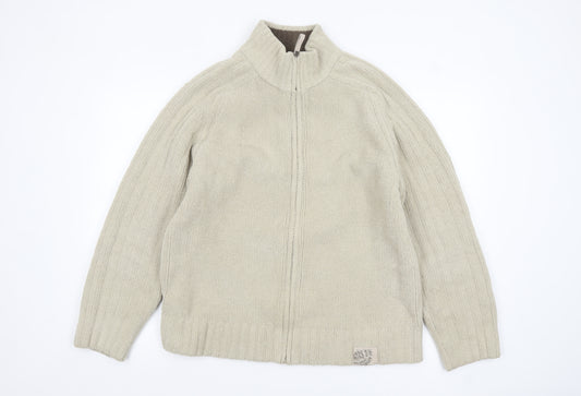 Next Men's Beige Full Zip High Neck Chunky Knit Jumper L
