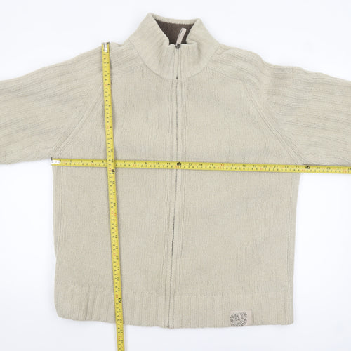 Next Men's Beige Full Zip High Neck Chunky Knit Jumper L