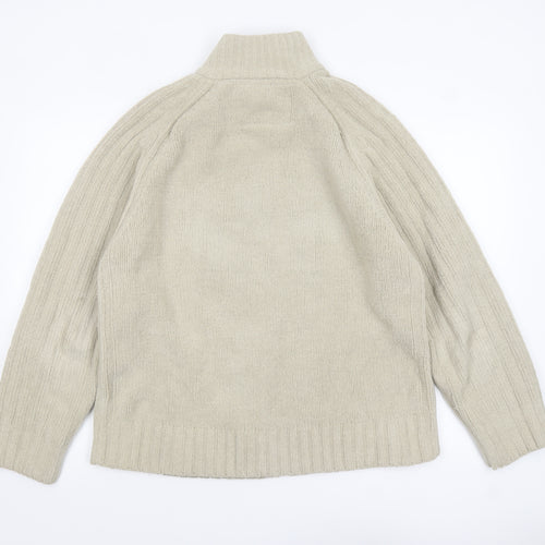 Next Men's Beige Full Zip High Neck Chunky Knit Jumper L