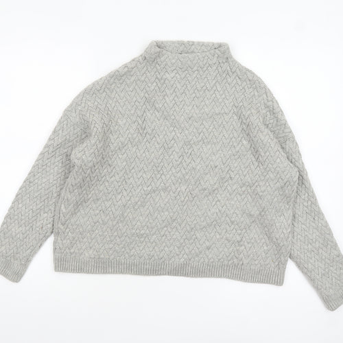 Mango Women Grey Mock Neck Cable-Knit Acrylic Jumper Size 10