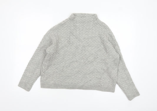 Mango Women Grey Mock Neck Cable-Knit Acrylic Jumper Size 10