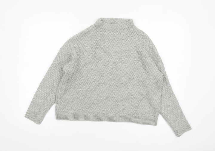 Mango Women Grey Mock Neck Cable-Knit Acrylic Jumper Size 10