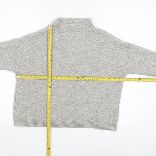 Mango Women Grey Mock Neck Cable-Knit Acrylic Jumper Size 10