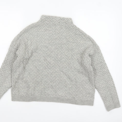 Mango Women Grey Mock Neck Cable-Knit Acrylic Jumper Size 10