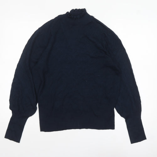 Next Women Blue High Neck Balloon Sleeve Knit Jumper Size 16