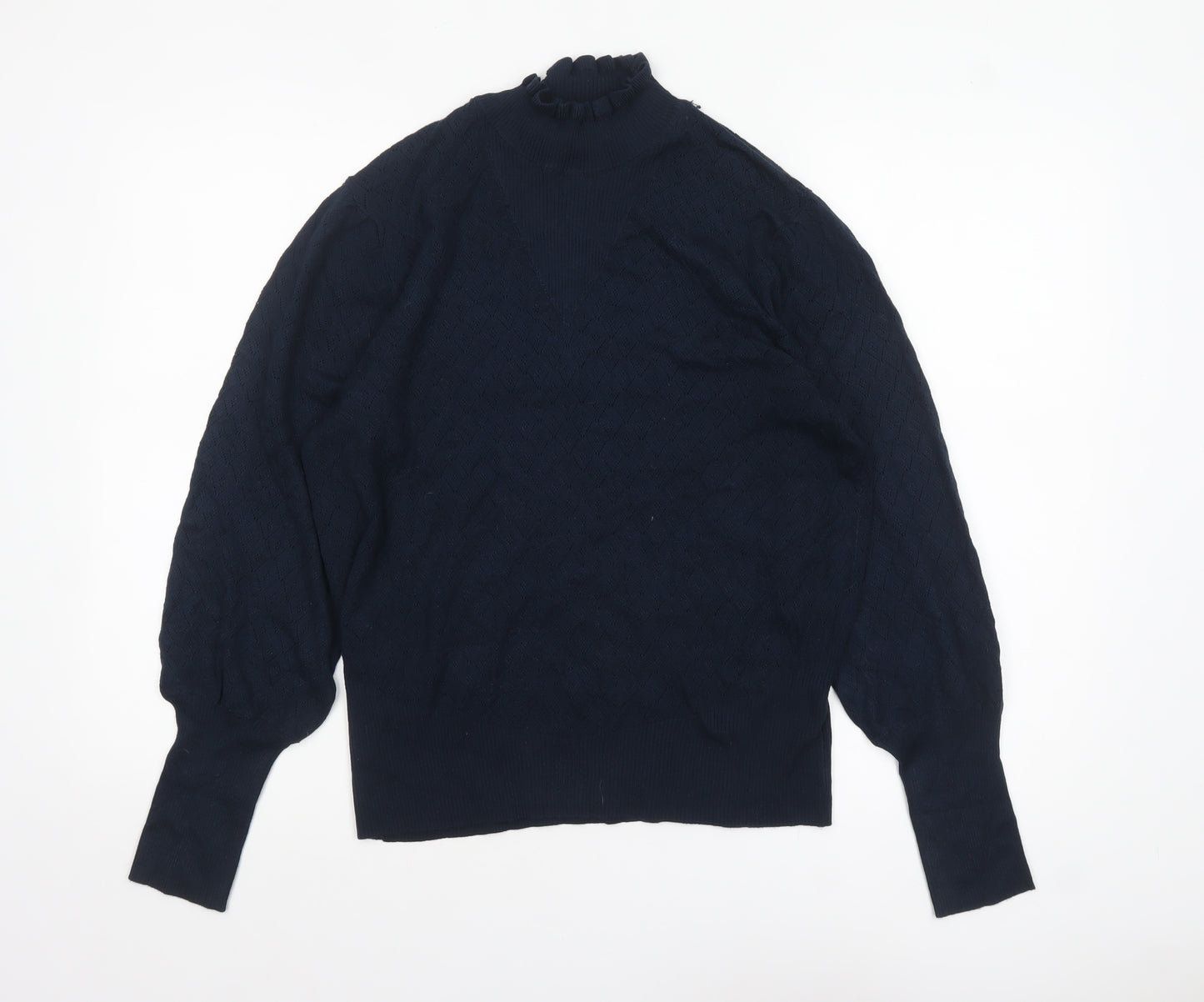 Next Women Blue High Neck Balloon Sleeve Knit Jumper Size 16