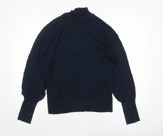 Next Women Blue High Neck Balloon Sleeve Knit Jumper Size 16