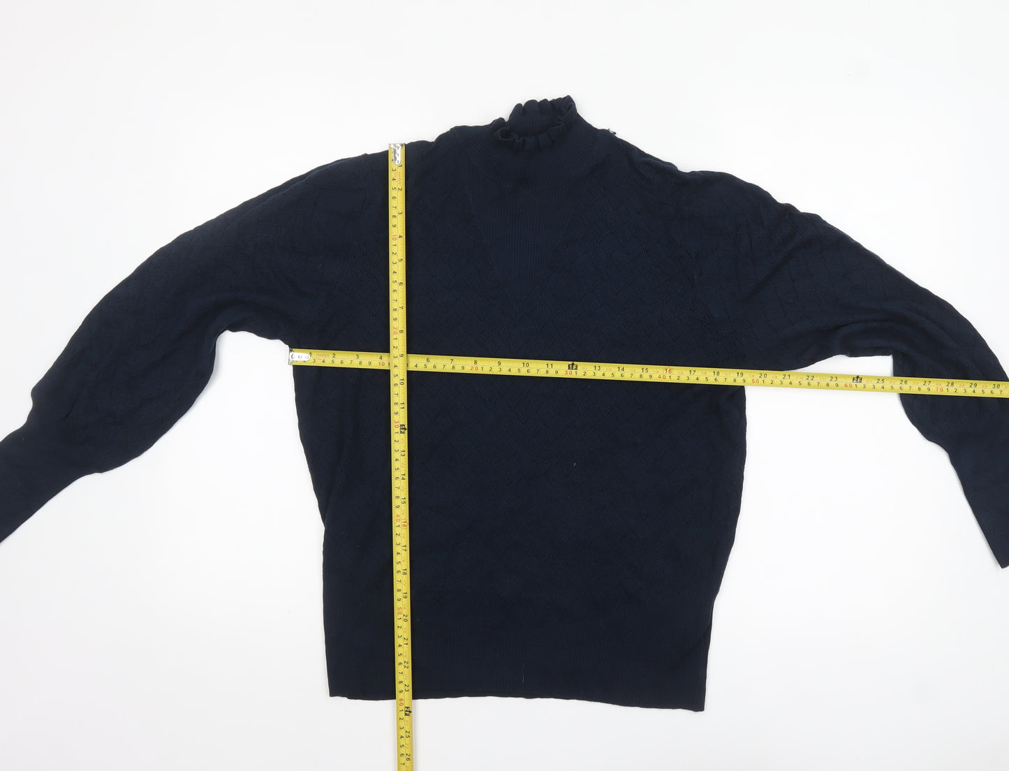 Next Women Blue High Neck Balloon Sleeve Knit Jumper Size 16