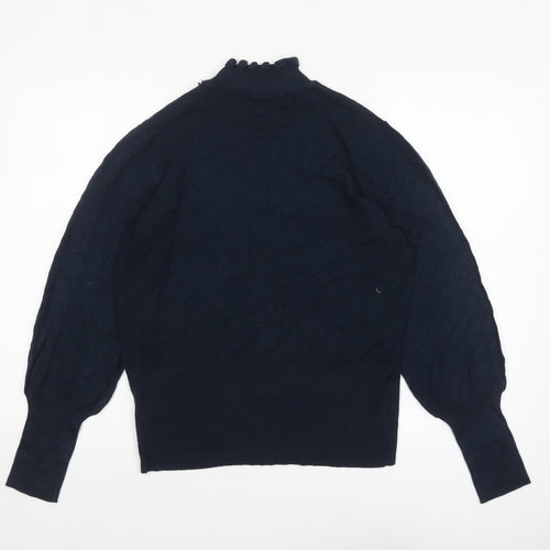 Next Women Blue High Neck Balloon Sleeve Knit Jumper Size 16