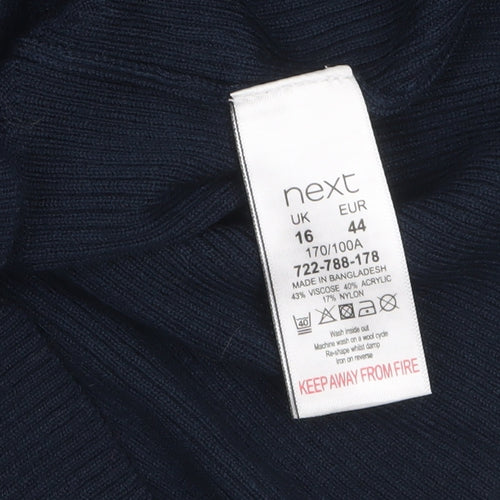 Next Women Blue High Neck Balloon Sleeve Knit Jumper Size 16