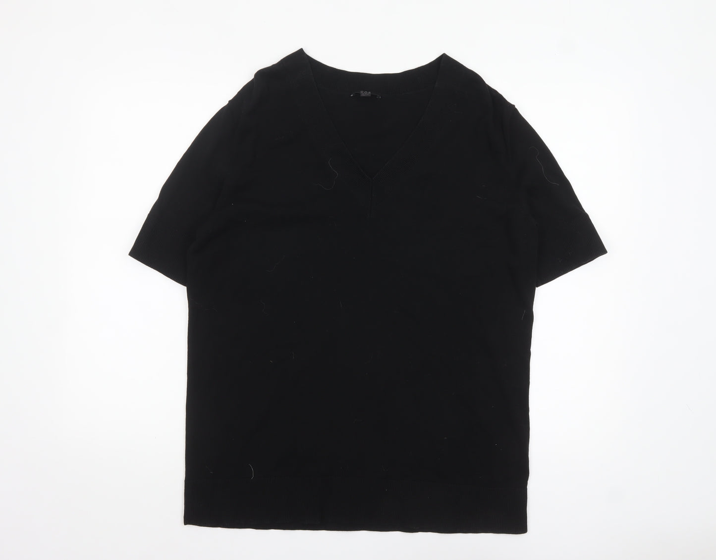 COS Women's Black Cotton V-Neck Short Sleeve Top Size 8