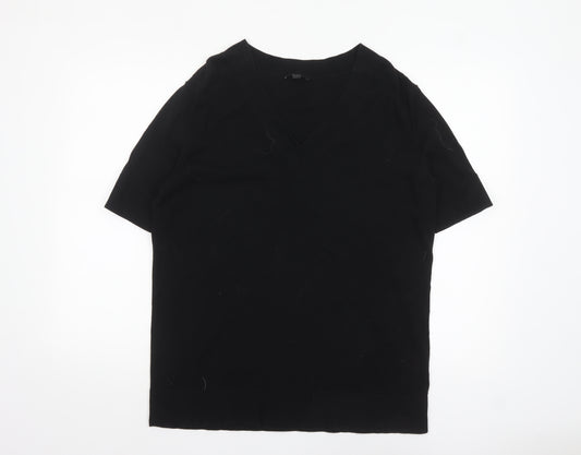 COS Women's Black Cotton V-Neck Short Sleeve Top Size 8