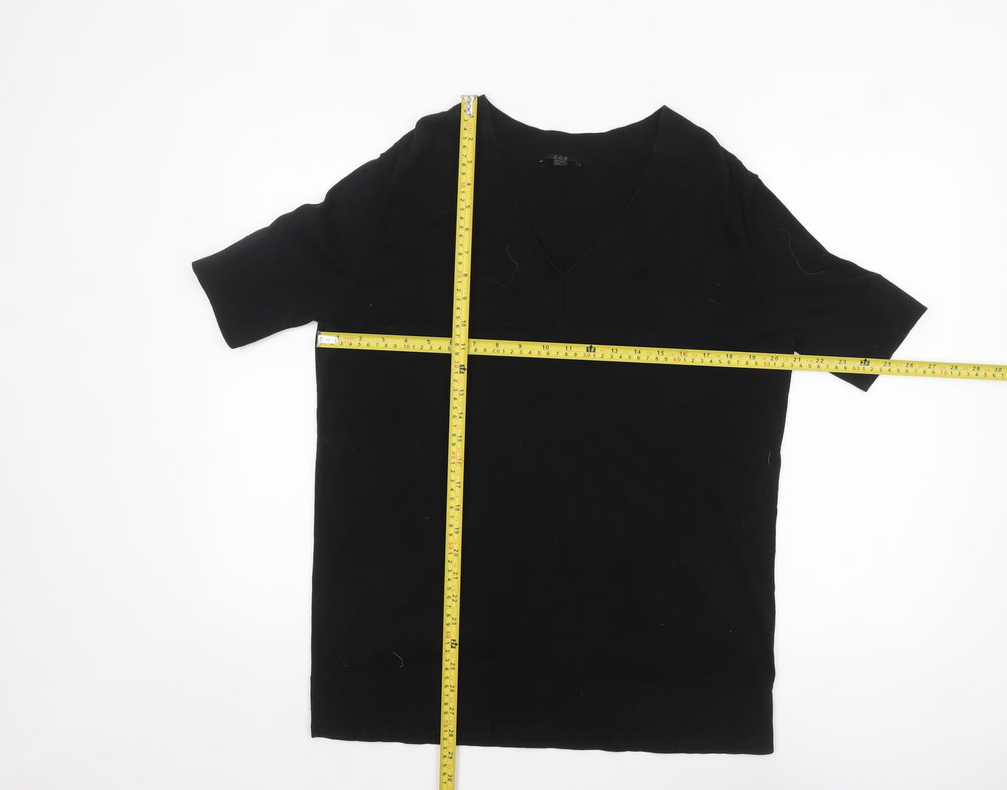 COS Women's Black Cotton V-Neck Short Sleeve Top Size 8