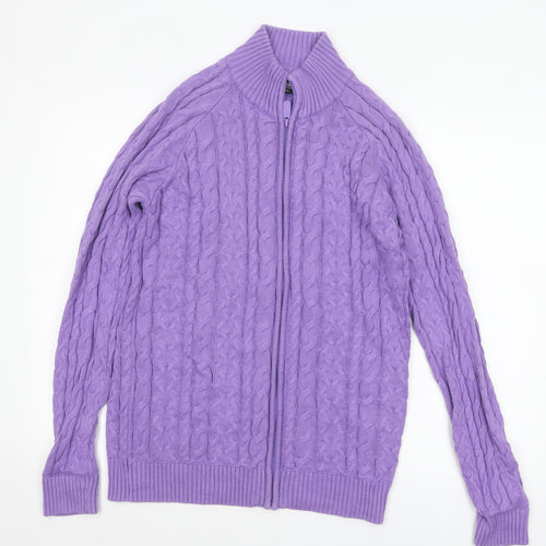 Cotton Traders Women Purple Cable-Knit Full Zip Jumper Size S