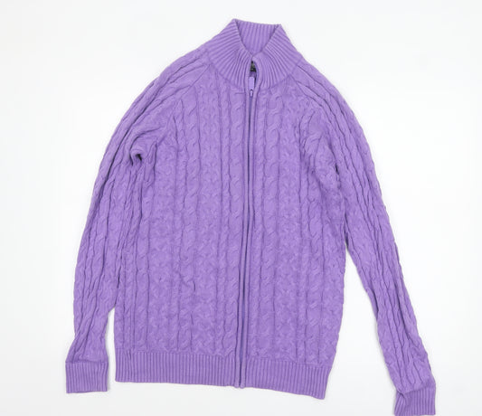 Cotton Traders Women Purple Cable-Knit Full Zip Jumper Size S