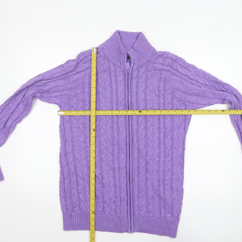 Cotton Traders Women Purple Cable-Knit Full Zip Jumper Size S