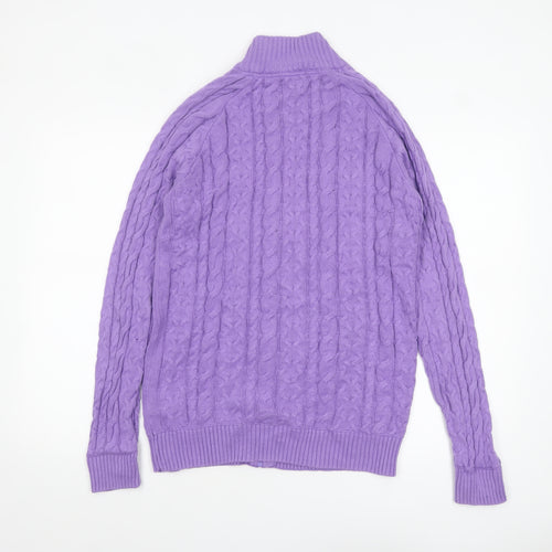 Cotton Traders Women Purple Cable-Knit Full Zip Jumper Size S