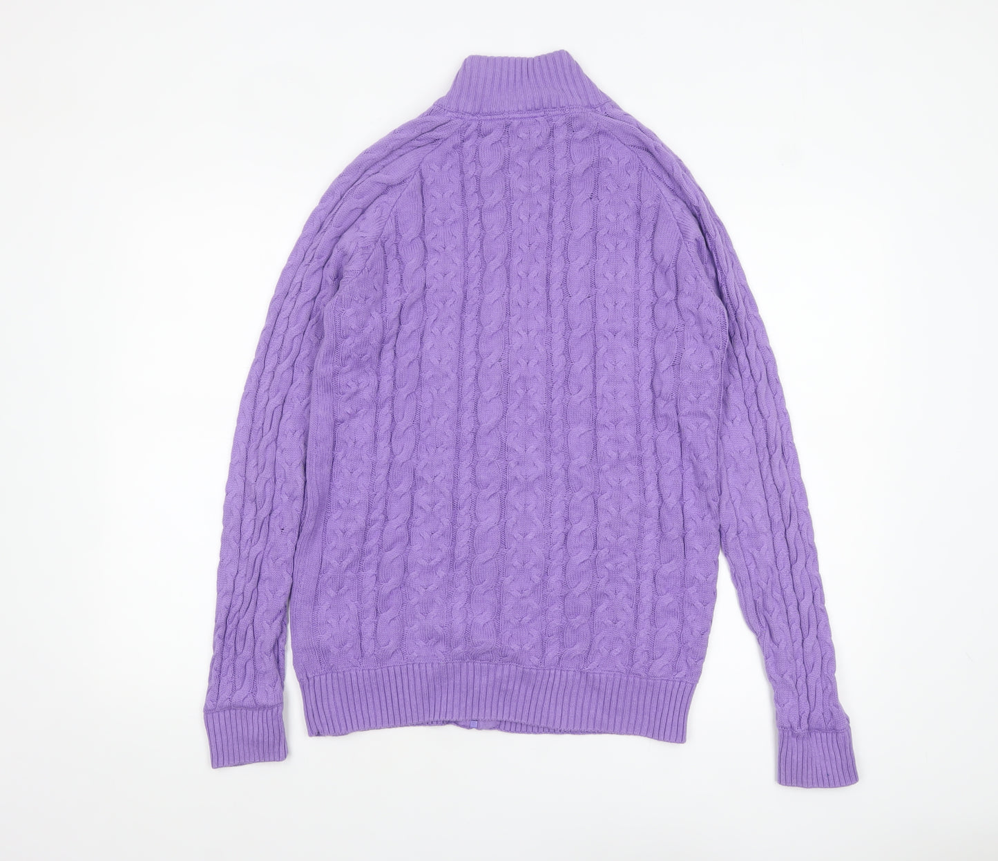 Cotton Traders Women Purple Cable-Knit Full Zip Jumper Size S