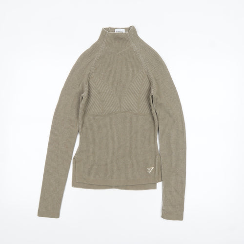 Gymshark Womens Beige High Neck Slim Fit Knit Pullover Jumper XS