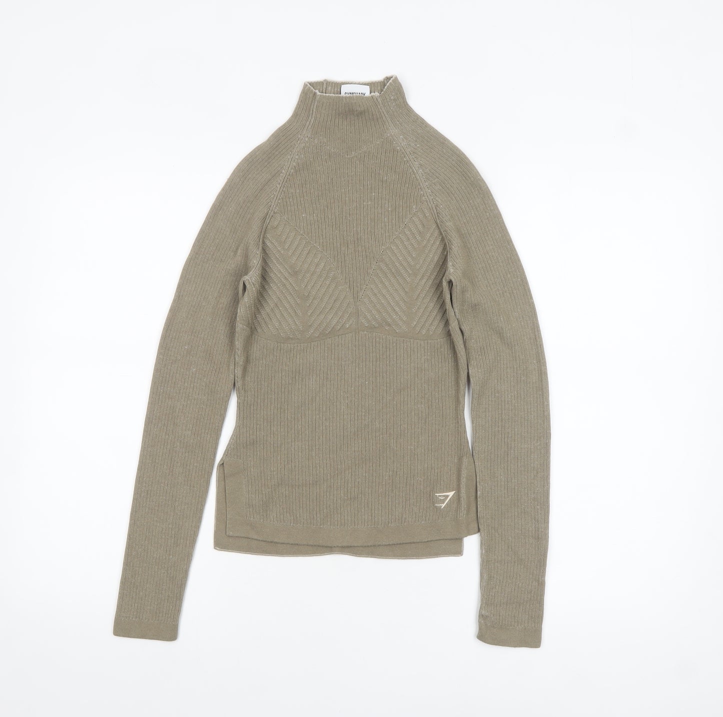 Gymshark Womens Beige High Neck Slim Fit Knit Pullover Jumper XS