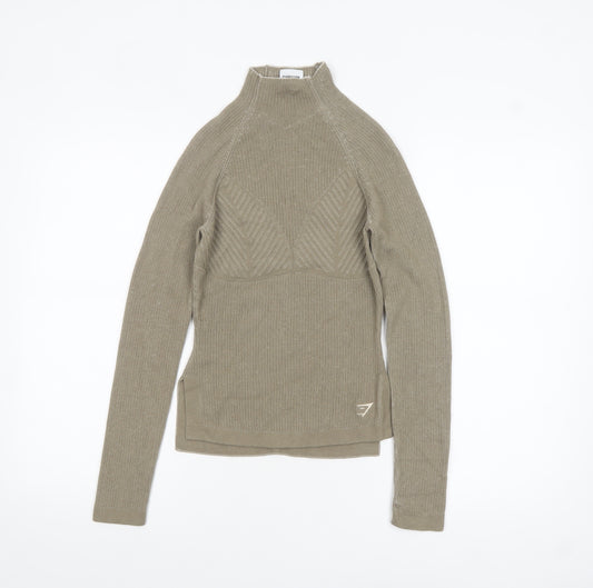 Gymshark Womens Beige High Neck Slim Fit Knit Pullover Jumper XS