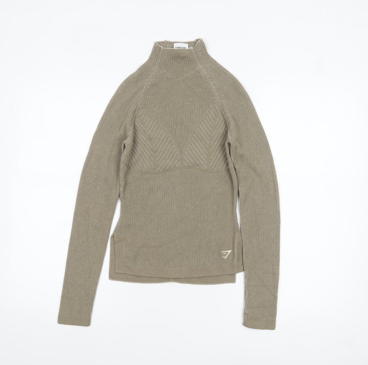 Gymshark Womens Beige High Neck Slim Fit Knit Pullover Jumper XS