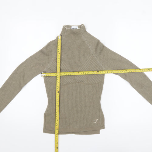 Gymshark Womens Beige High Neck Slim Fit Knit Pullover Jumper XS
