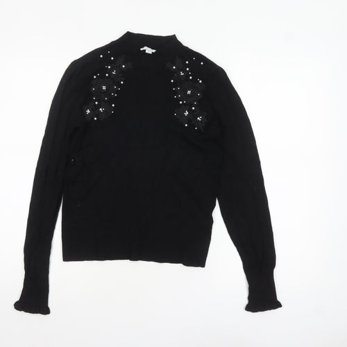 Warehouse Women's Black Embellished Jumper UK 10 Viscose Knit