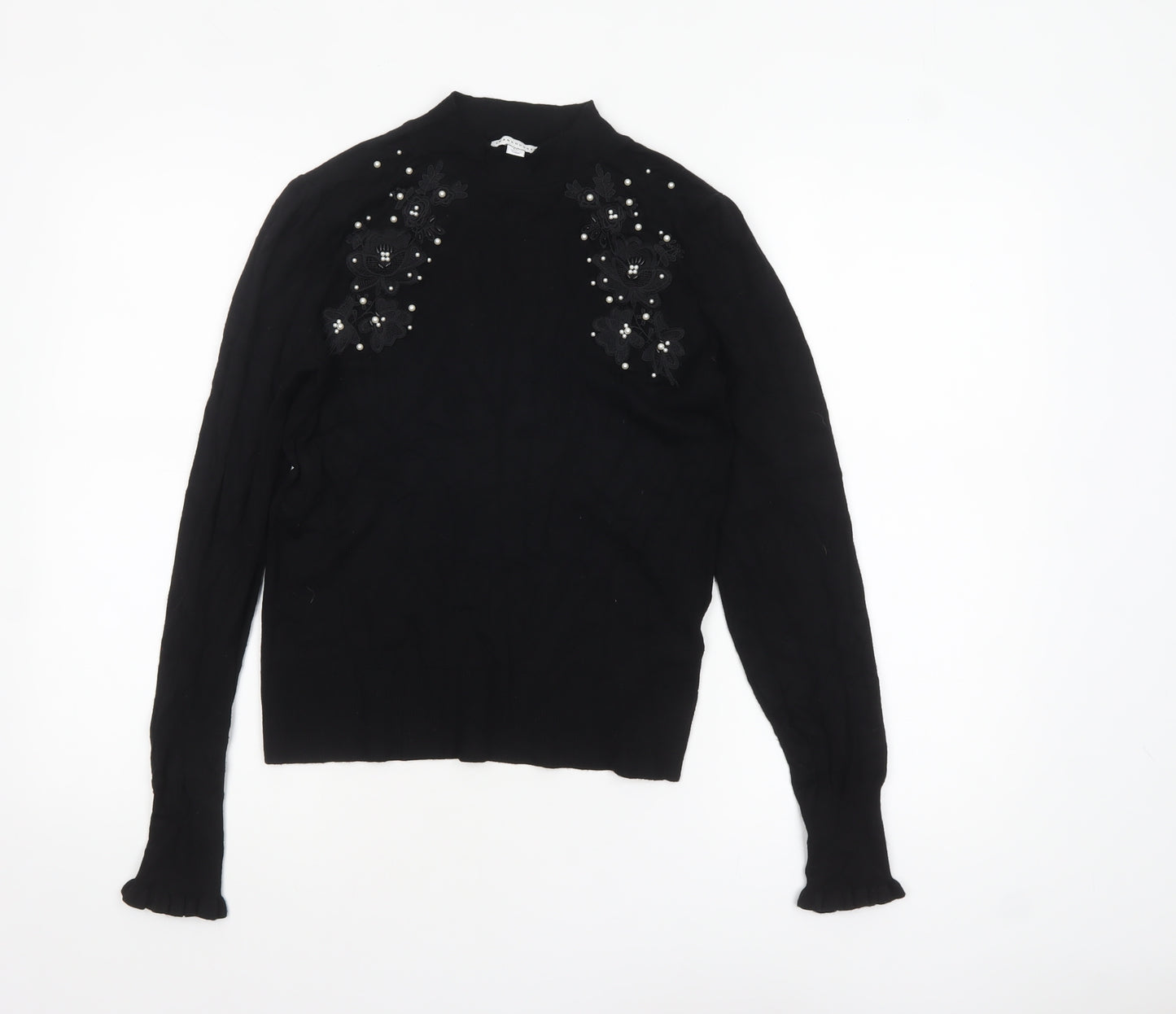 Warehouse Women's Black Embellished Jumper UK 10 Viscose Knit