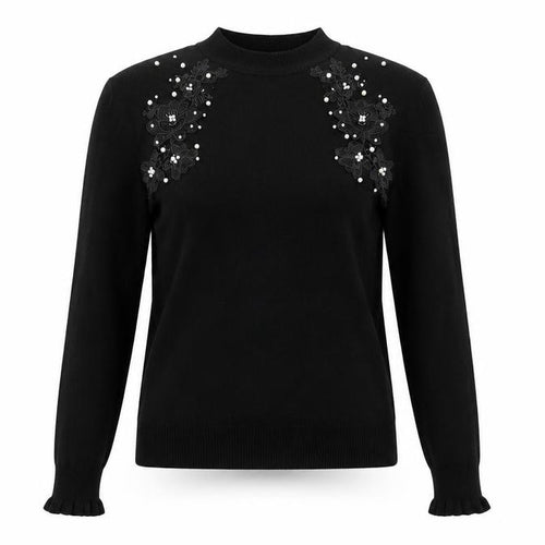 Warehouse Women's Black Embellished Jumper UK 10 Viscose Knit