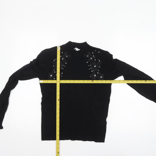 Warehouse Women's Black Embellished Jumper UK 10 Viscose Knit