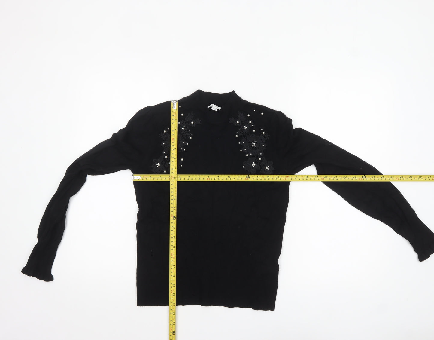 Warehouse Women's Black Embellished Jumper UK 10 Viscose Knit