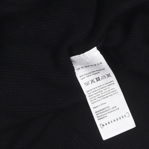 Warehouse Women's Black Embellished Jumper UK 10 Viscose Knit