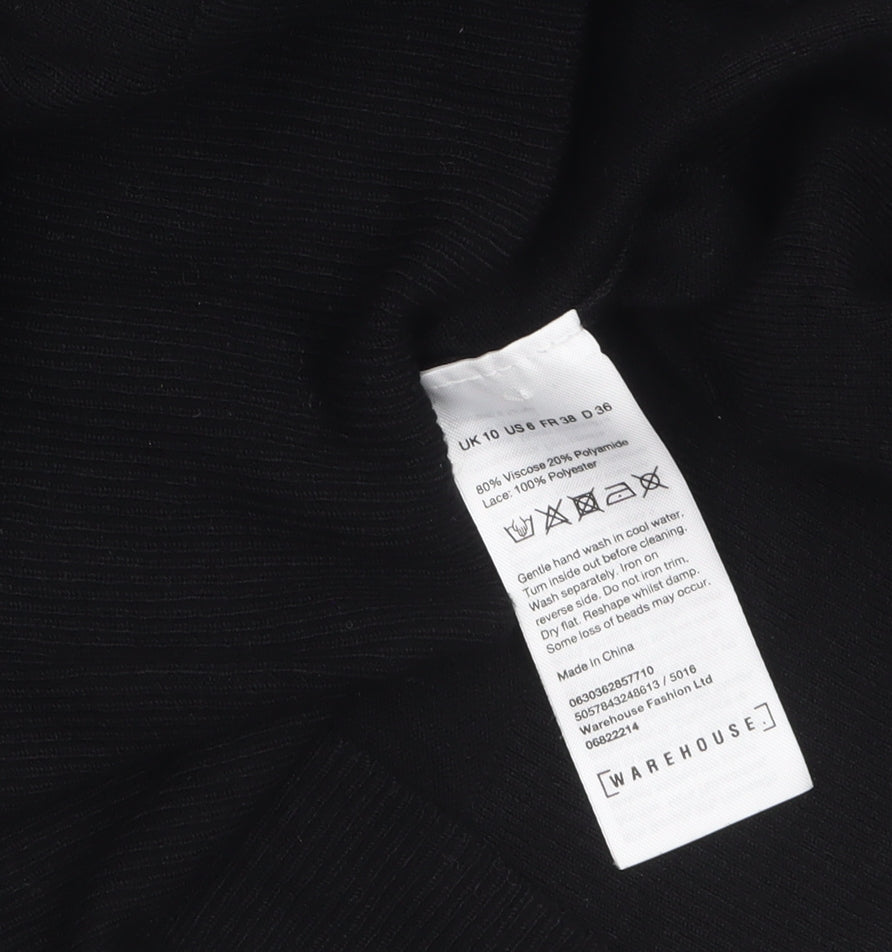 Warehouse Women's Black Embellished Jumper UK 10 Viscose Knit