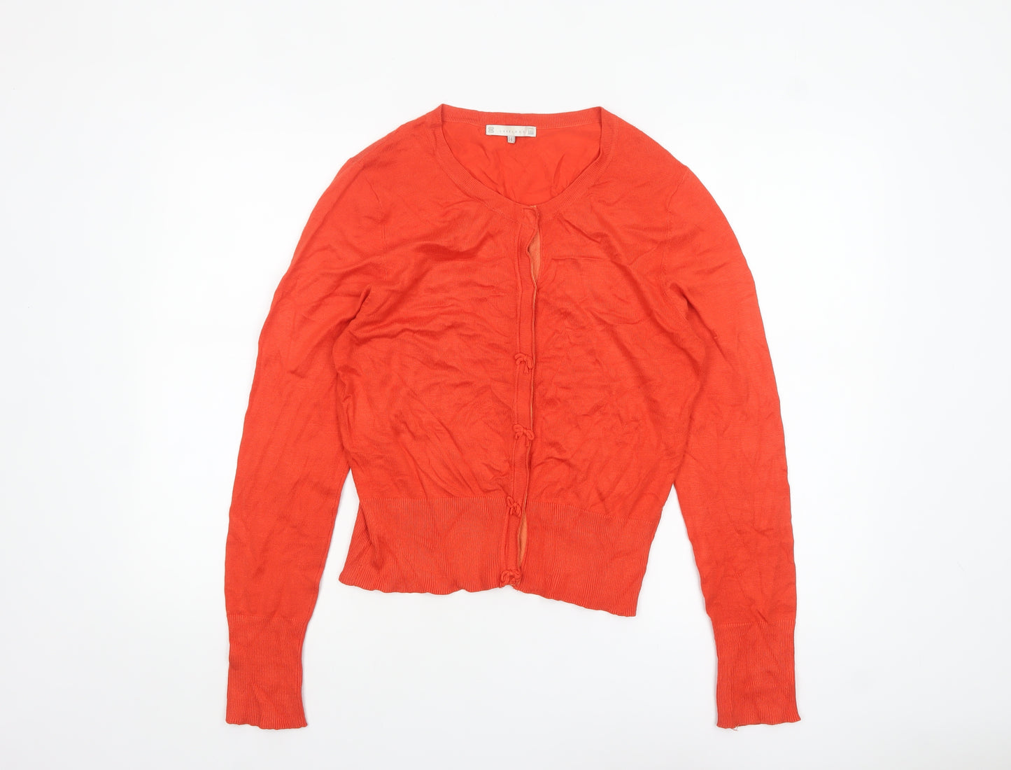 Lakeland Women's Orange Cardigan Size 14 Viscose Knit Long Sleeve