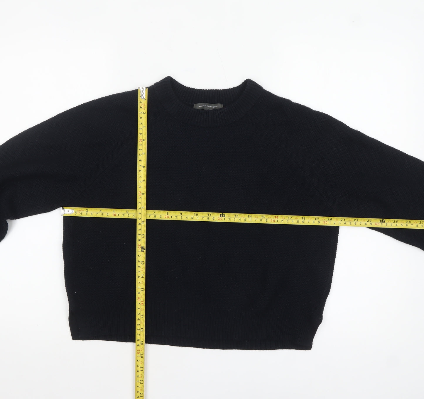 French Connection Women Black M Crew Neck Knit Long Sleeve Jumper