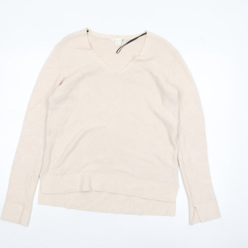 BASIC Women Beige V-Neck Pullover Jumper Size S Cotton Blend