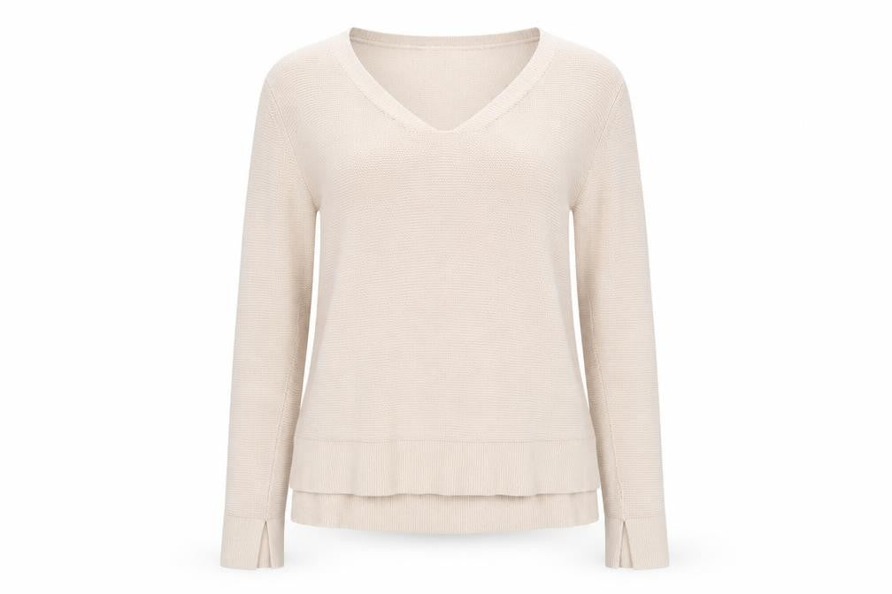 BASIC Women Beige V-Neck Pullover Jumper Size S Cotton Blend