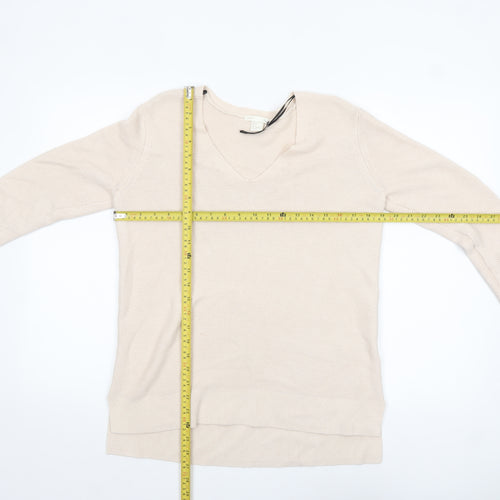 BASIC Women Beige V-Neck Pullover Jumper Size S Cotton Blend